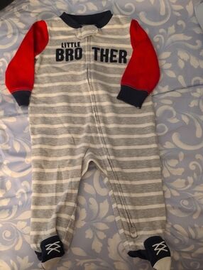 Carter's Little Brother Striped Zip-Front One-Piece - Red Sleeves